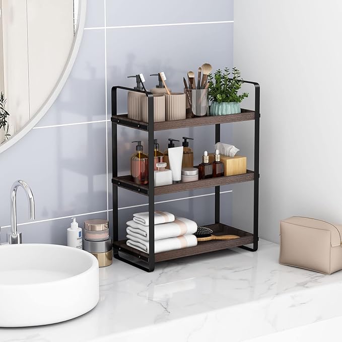 HNRLOY Bathroom Counter Organizer,Bathroom Countertop Organizer,Counter Shelf,Countertop Storage,Organization and Storage,Makeup Shelf,Sink Caddy(Brown 3 Tier) - Image 5
