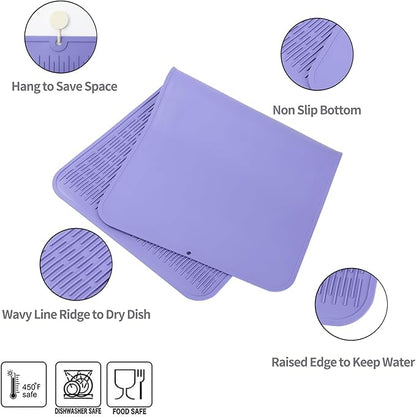 MicoYang Silicone Dish Drying Mat for Multiple Usage,Easy clean,Eco-friendly,Heat-resistant Silicone Mat for Kitchen Counter or Sink,Refrigerator or Drawer Liner Light Purple 5XL 36inches x 18inches - Image 3
