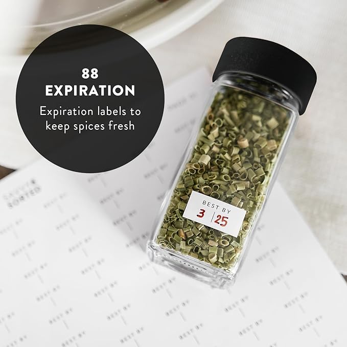 SAVVY & SORTED Glass Spice Jars with Label 24 PK - 4 Oz Spice Containers with 374 Minimalist Preprinted Labels Stickers, Pepper Grinder Funnel Shaker Lids, Empty Seasoning Containers Bottles - Image 5