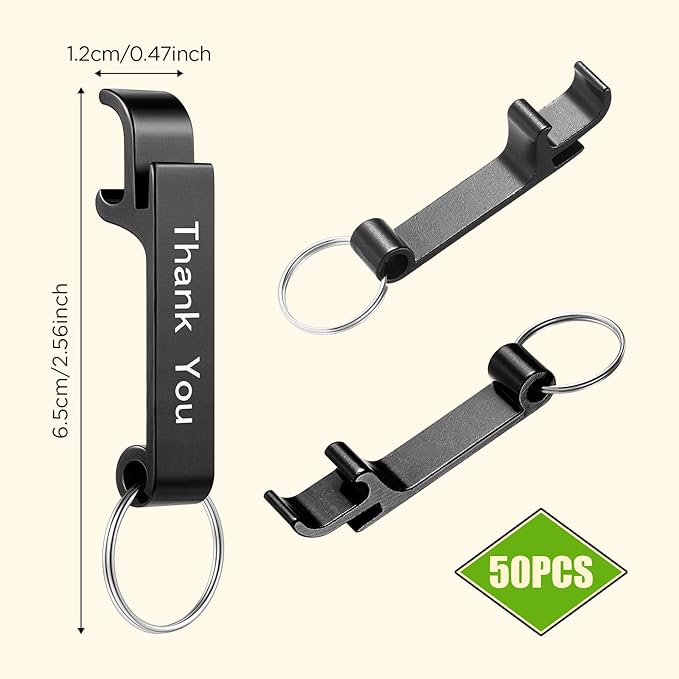 FoldTier 50 Pcs Graduation Thank You Favors Bottle Opener Keychain Bulk, Bottle Opener Party Favors for Wedding Graduation Baby Shower Guests(Thank You,Black)