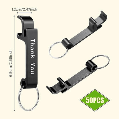 FoldTier 50 Pcs Graduation Thank You Favors Bottle Opener Keychain Bulk, Bottle Opener Party Favors for Wedding Graduation Baby Shower Guests(Thank You,Black)