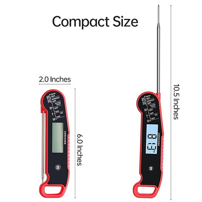 Lonicera Digital Meat Thermometer for Food Cooking. Instant Read Within 1 Sec and ±0.9℉Accuracy with Thermocouple Sensor. IP67 Waterproof, Auto-Rotating Display, Auto Wake up (Red)