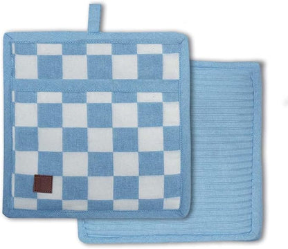 Folkulture Pot Holders for Kitchen | Pack of 2 (8x8) Ribbed Soft Silicone Hot Pads for Kitchen | 100% Cotton Cute Oven Pot Holders Set | Heat Resistant | Machine Washable | Non Slip | Checkmate