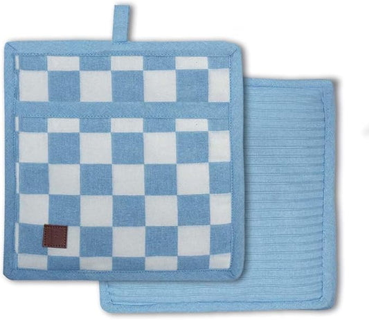 Folkulture Pot Holders for Kitchen | Pack of 2 (8x8) Ribbed Soft Silicone Hot Pads for Kitchen | 100% Cotton Cute Oven Pot Holders Set | Heat Resistant | Machine Washable | Non Slip | Checkmate