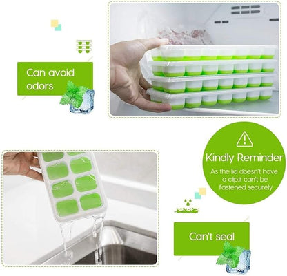 Ice Cube Trays 3 Pack, Silicone Easy-Release and Flexible 14-Ice Trays with Spill-Resistant Removable Lid, BPA Free, Durable and Dishwasher Safe - Image 3