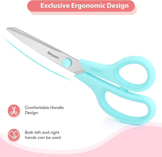 Scissors, iBayam 8" All Purpose Scissors Bulk 3-Pack, Ultra Sharp 2.5mm Thick Blade Shears Comfort-Grip for Aesthetic Fun Cute School Office Teacher Desk Crafts and Art Supplies Accessories Essential - Image 3