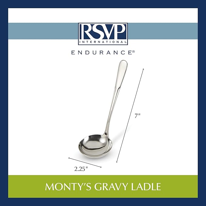 RSVP International Endurance Flatware Collection Stainless Steel, Dishwasher Safe, Gravy Ladle (Pack of 3)