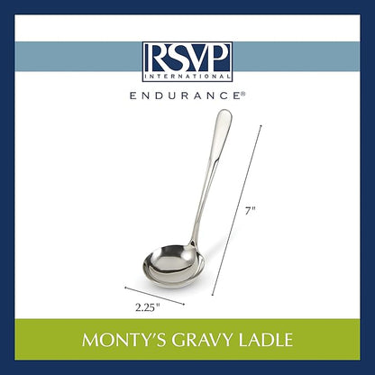 RSVP International Endurance Flatware Collection Stainless Steel, Dishwasher Safe, Gravy Ladle (Pack of 3)