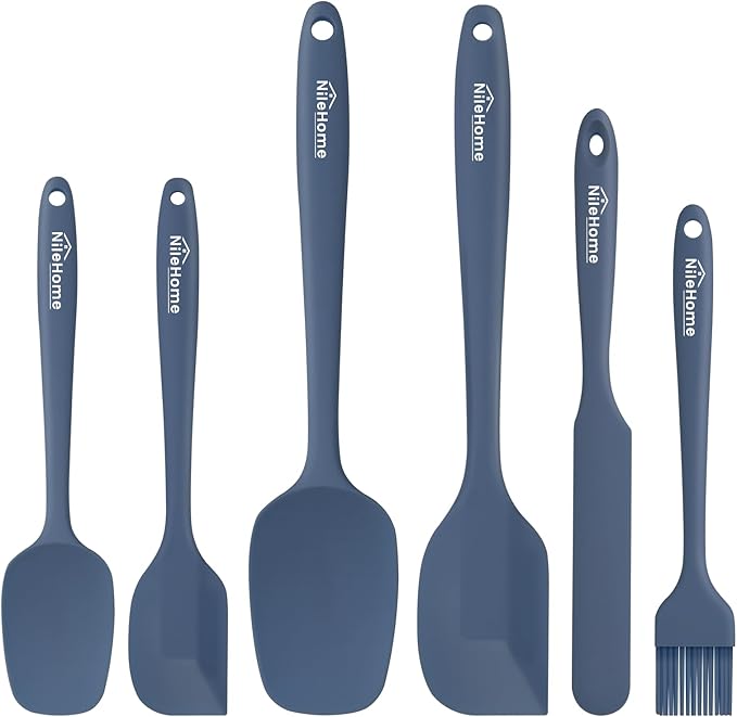 NileHome Silicone Spatula Set, 6 Packs Food Grade Kitchen Utensils with Silicone Brush Heat Resistant BPA-free Rubber Spatula for Scraping, Baking, Cooking, Mixing, Haze blue by NileHome