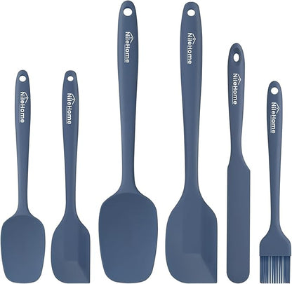 NileHome Silicone Spatula Set, 6 Packs Food Grade Kitchen Utensils with Silicone Brush Heat Resistant BPA-free Rubber Spatula for Scraping, Baking, Cooking, Mixing, Haze blue by NileHome