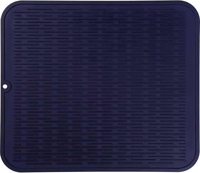 MicoYang Silicone Dish Drying Mat for Multiple Usage,Easy clean,Eco-friendly,Heat-resistant Silicone Mat for Kitchen Counter or Sink,Refrigerator or Drawer Liner Navy Blue 2XL 24 inches x 18 inches by MicoYang