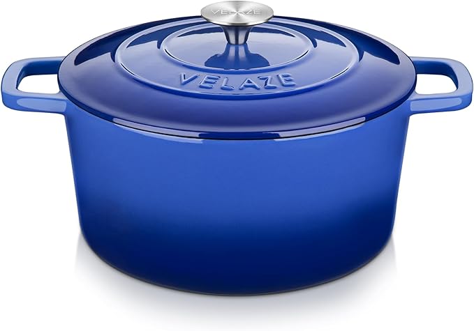 Velaze 6 QT Enameled Dutch Oven Pot with Lid, Cast Iron Dutch Oven with Dual Handles for Sourdough Bread Baking, Cooking, Non-stick Enamel Coated Cookware (Blue) by Velaze