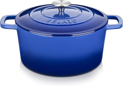 Velaze 6 QT Enameled Dutch Oven Pot with Lid, Cast Iron Dutch Oven with Dual Handles for Sourdough Bread Baking, Cooking, Non-stick Enamel Coated Cookware (Blue) by Velaze