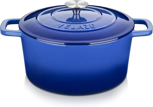 Velaze 6 QT Enameled Dutch Oven Pot with Lid, Cast Iron Dutch Oven with Dual Handles for Sourdough Bread Baking, Cooking, Non-stick Enamel Coated Cookware (Blue) by Velaze