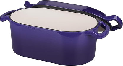 VORRINGARD Oval Dutch Oven Pot with Lid, Enamel Coating Cast Iron Bread Pans for Homemade Sourdough Bread Baking, Cooking, 4 Quart, Purple