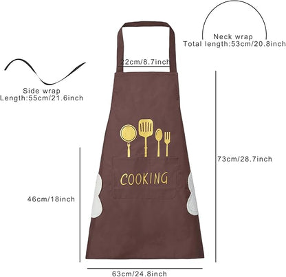 DILLMAN Women Kitchen Apron with Hand Wipe Pockets，Big Pocket,Hand-wiping, Waterproof for Cooking Baking