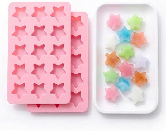 Cute Ice Cube Trays Silicone Chocolate Mold Wax Melt Molds Easy Release Ice Trays Non-Stick Chocolate Soap Pudding Jello Ice Cube Tray (2pcs Star)