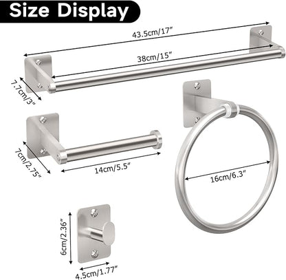 KLJKPA Brushed Nickel Bathroom Accessories Set, 4 Pieces Bathroom Hardware Set, 16 inch Towel Bar, Towel Racks for Bathroom, Robe Towel Hooks, Toilet Paper Holder Wall Mounted - Image 6