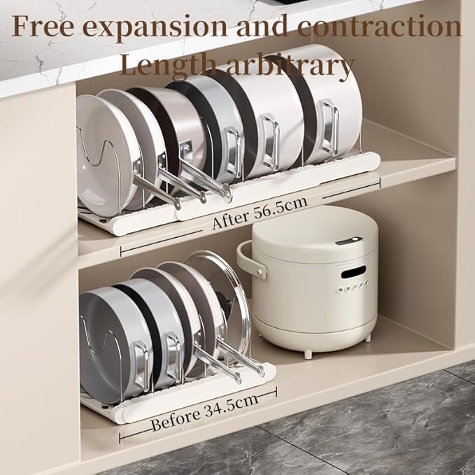 Pot Rack -Expandable Pan Organizer for Cabinet,Pot Lid Holder with 7 Adjustable Compartment for Kitchen Cabinet Cookware Baking Frying Rack,2Pack,Apricot - Image 4