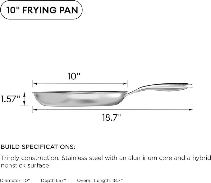 COOKER KING 10-Inch Stainless Steel Pan, Hybrid Nonstick Frying Pan, Skillet, 3-Ply Clad Cookware, Even Heat Distribution, Dishwasher & Oven Safe, with Stay-Cool Handle, Induction Compatible - Image 8