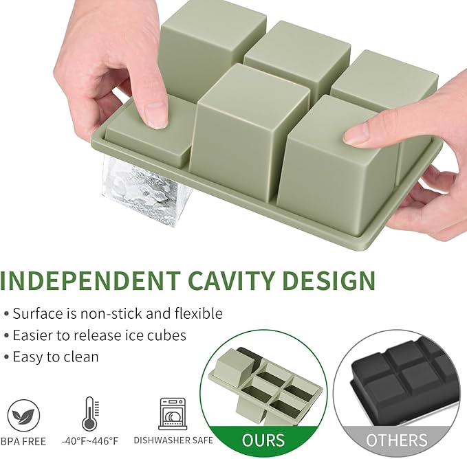 Large Ice Cube Tray for Whiskey: FDDBI Silicone Ice Cube Trays with Lid - 2Pack Big Square Old Fashioned Ice Cube Maker for Cocktail - 2inch Huge Cubed Ice Trays for Whisky - Image 2