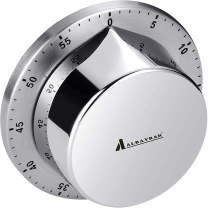 Albayrak Kitchen Timer, Chef Cooking Timer Clock with Loud Alarm, No Batteries Required, 100% Mechanical - Magnetic Backing, Exquisite Stainless Steel Body - Countdown Reminder - Silver 1Pack by Albayrak