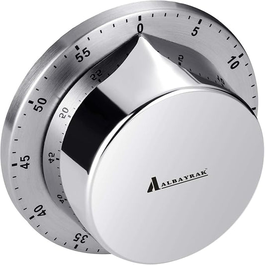 Albayrak Kitchen Timer, Chef Cooking Timer Clock with Loud Alarm, No Batteries Required, 100% Mechanical - Magnetic Backing, Exquisite Stainless Steel Body - Countdown Reminder - Silver 1Pack by Albayrak