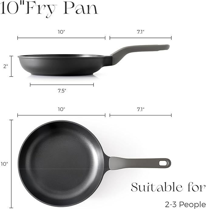 PRICUSIS Nonstick Frying Pan, 8/10/12 Inch Skillet with Stay Cool Handle, Fully Coated, Induction Compatible & Oven Safe, 100% Dishwasher Safe, PFOA Free（10 Inch, Black Sesame）