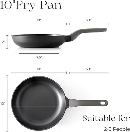 PRICUSIS Nonstick Frying Pan, 8/10/12 Inch Skillet with Stay Cool Handle, Fully Coated, Induction Compatible & Oven Safe, 100% Dishwasher Safe, PFOA Free（10 Inch, Black Sesame）
