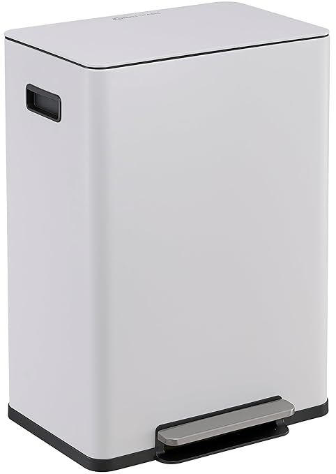 Simpli-Magic Infinity Edge 60 Liter / 16 Gallon Rectangular Hands-Free Extra Large Kitchen Step Trash Can, Soft-Close Single Lid Recycling Bin, Stainless Steel, White, 79680 by Simpli-Magic