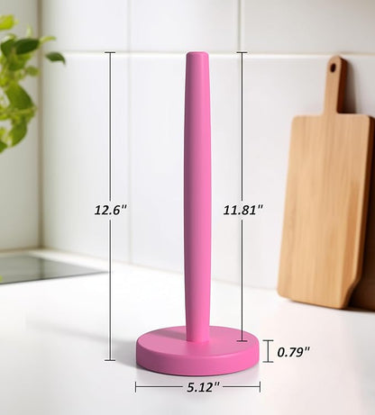 KitchLife Wooden Paper Towel Holder Countertop - Solid Freestanding Paper Towel Dispenser Stand with Anti-Skid Base (Hot Pink) - Image 2