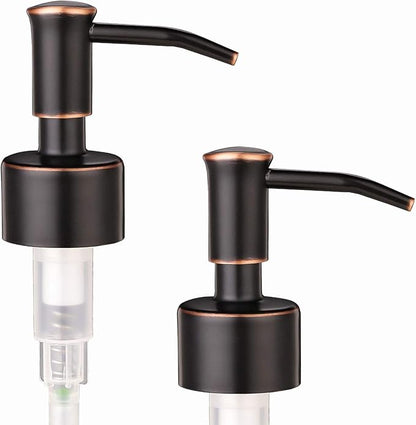 2 Pack Thick Clear Glass Pint Jar Soap Dispenser with Oil Rubbed Bronze Stainless Steel Pump, 16ounce Clear Boston Round Bottles Dispenser with Rustproof Pump for Essential Oil, Liquid Soap