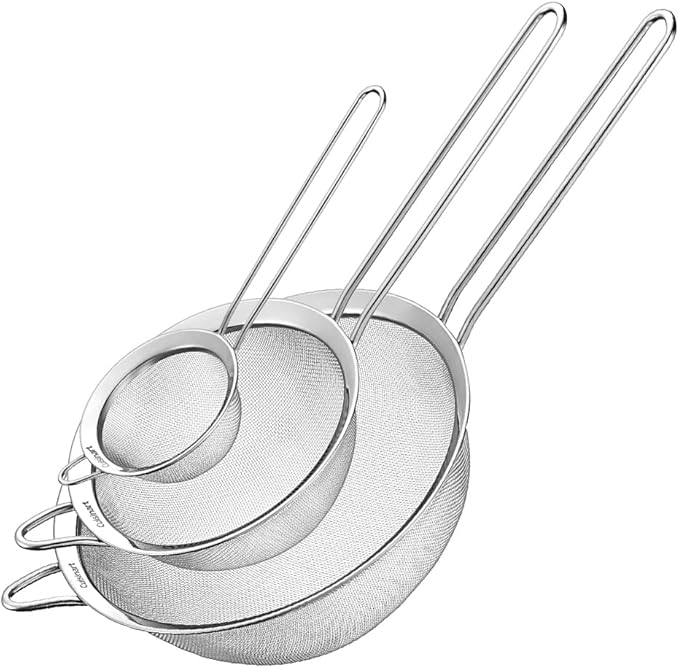 Cuisinart Mesh Strainers, 3 Count Stainless Steel Mesh Strainers for Kitchen, Fine Mesh Kitchen Strainer Set for Sifting, Straining & Cooking, Silver, CTG-00-3MS by Cuisinart