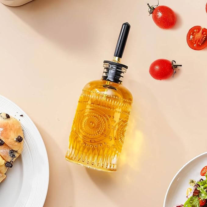 gegewawa Olive Oil Dispenser Bottle for Kitchen with Metal Spout, Glass Oil Bottles 7OZ, Elegant Glass Cooking Dispenser for Kitchen - Image 6