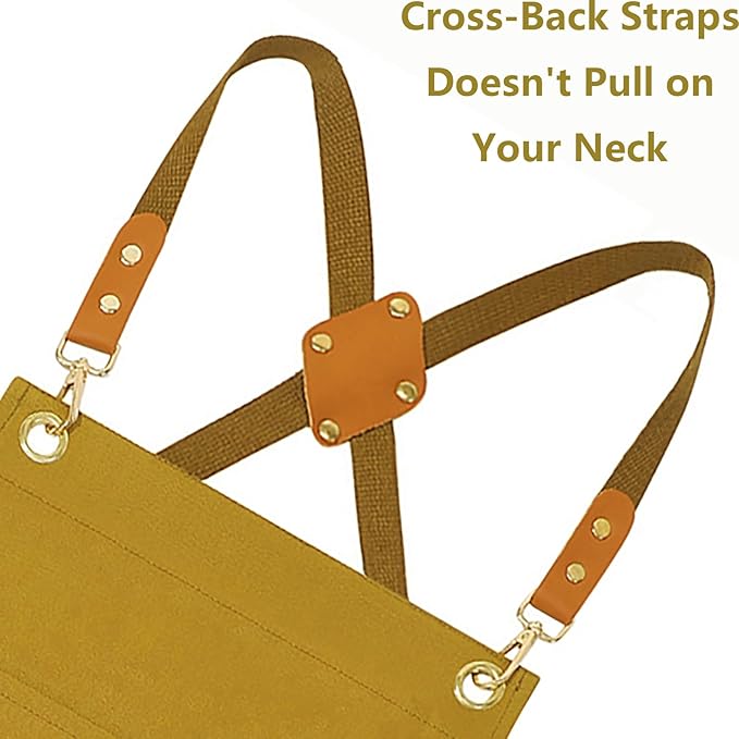 AFUN Chef Aprons for Women Men with Oversized Pockets, 12-Ounce Cotton Canvas Cross Back Water Repellent Apron (Brown) - Image 4