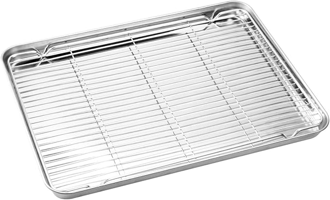 Wildone Baking Sheet & Rack Set [2 Sheets + 2 Racks], Stainless Steel Cookie Pan with Cooling Rack, Size 17.3 x 12.2 x 1 Inch, Non Toxic & Heavy Duty & Easy Clean - Image 3