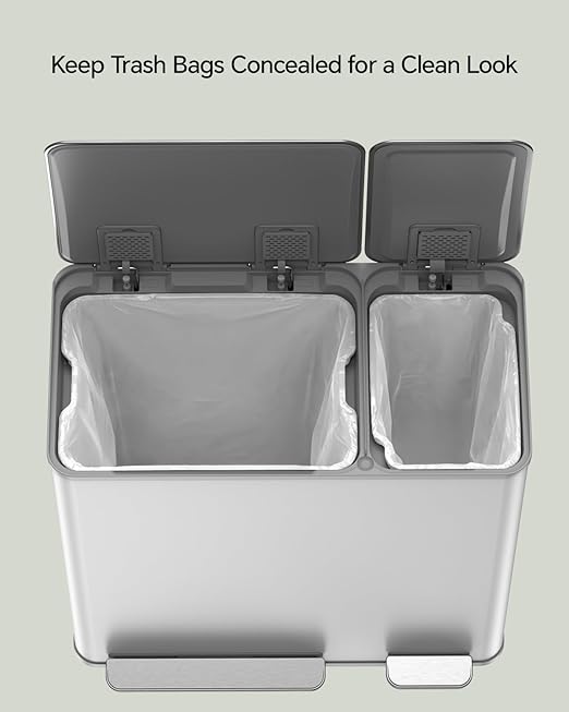 Lovewind Dual Trash and Recycling Bins for Kitchen, 13+6 Gallon Stainless Steel Garbage and Recycle Bin Combo for Large Families, Dual Trash Can with Soft Close Lid & Magnetic Stickers, White - Image 7