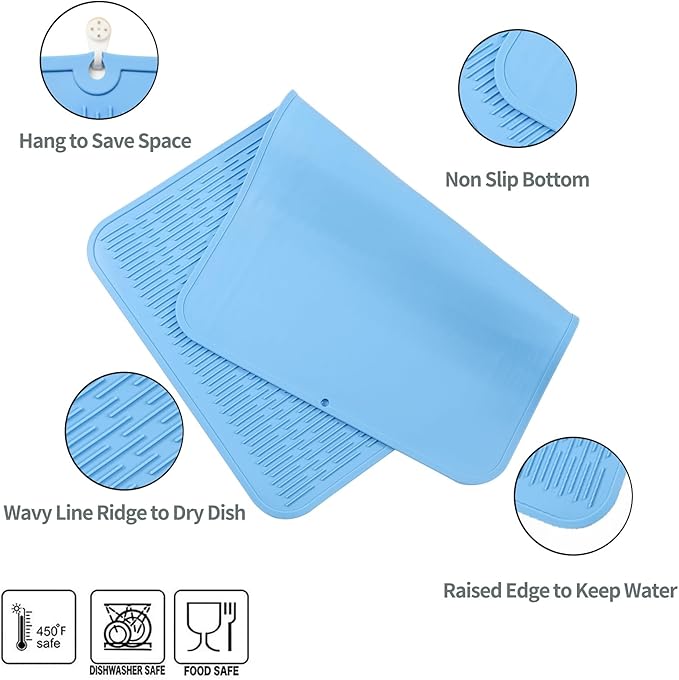 MicoYang Silicone Dish Drying Mat for Multiple Usage,Easy clean,Eco-friendly,Heat-resistant Silicone Mat for Kitchen Counter or Sink,Refrigerator or Drawer Liner Light Blue 3XL 28 inches x 18 inches - Image 3