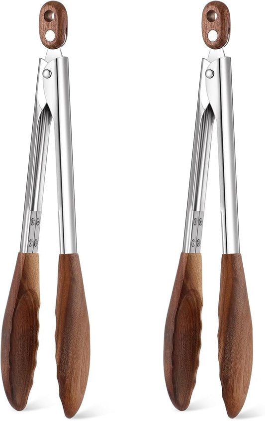 Baderke 2 Pcs Kitchen Tongs for Cooking Wooden Utensil Set Salad Tongs with Wood Tips for Serving Salad Flipping Burgers Grilling and Much More (11.4 Inch,Walnut Wooden)