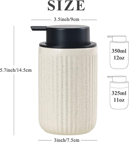 BosilunLife Beige Soap Dispenser Set - 2 Pack 12oz Ceramic Dish Soap Dispenser with Rust Proof Pump for Kitchen, Hand Soap and Lotion Set Suitable for Farmhouse Bathroom Decor