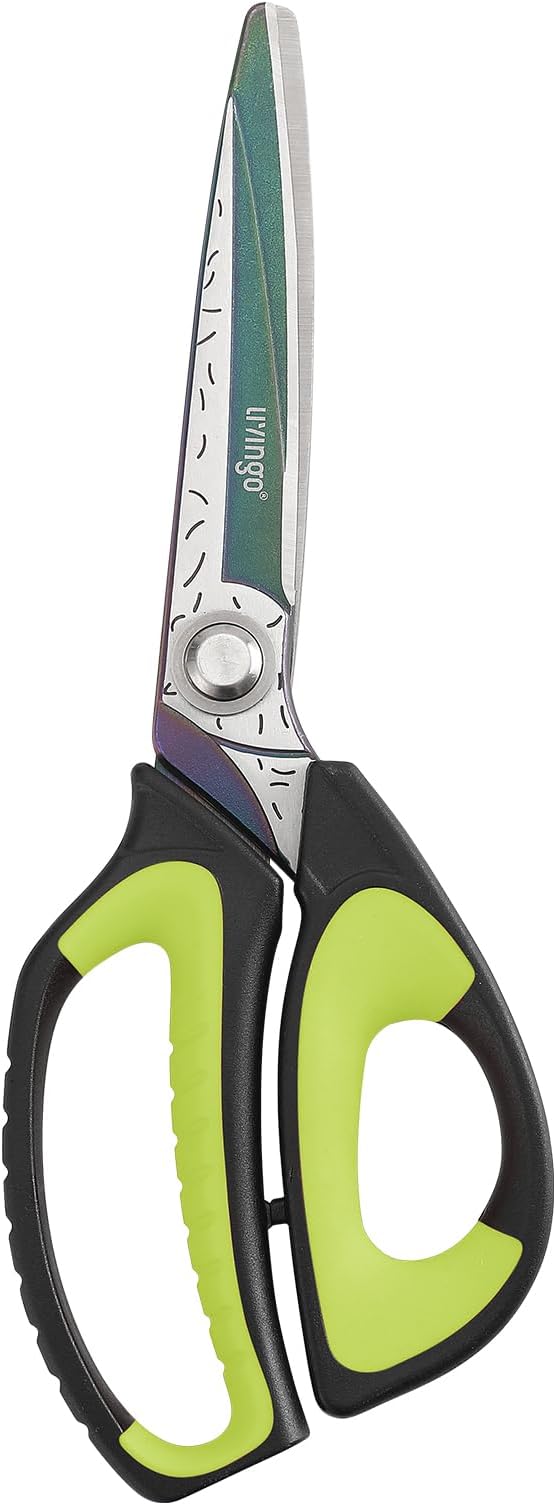 LIVINGO Heavy Duty Industrial Scissors: 10" Utility Stainless Steel Sharp Scissors all Purpose Premium Titanium Coating Forged Shop Shears for Household Pruning, Gardening, Construction, Green/Black by LIVINGO