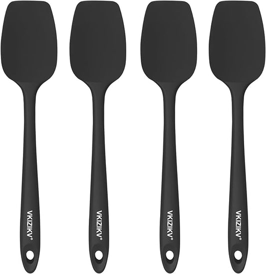 4 Pcs Silicone Spoon Spatula Set, 11.4 In, Food Grade Rubber Spatulas for Cooking, Baking, Mixing, 600°F Heat Resistant, Nonstick and Flexible Kitchen Utensils, Seamless Spoonula (Black)