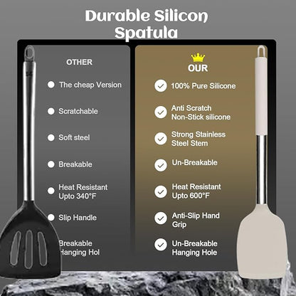 Silicone Cooking Utensils Set Utensil: 40 Pcs Black Stainless Steel Cookware Set, Nonstick Silicone Cooking Utensils Set, (Khaki) - Image 5