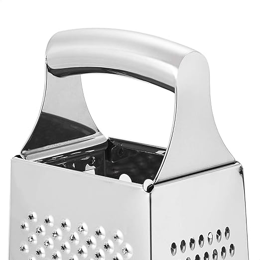 Amazon Basics Rectangular 4-Sided Box Cheese Grater and Shredder, Stainless Steel, Handheld, for Vegetables, Zester, Non-Slip Base, Dishwasher-Safe, 9 inch, Black - Image 3