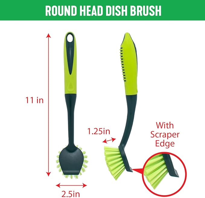 Pine-Sol Scrub Brush Set - Long Handle Cleaning Brushes with Heavy Duty Bristles and Comfort Grip - Scrubbers for Kitchen, Household, and Dishwashing, 5 Pieces - Image 3