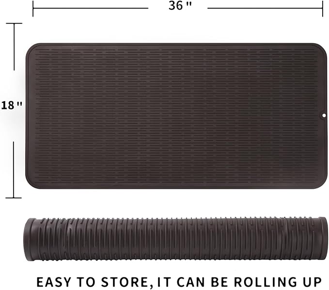 MicoYang Silicone Dish Drying Mat for Multiple Usage,Easy clean,Eco-friendly,Heat-resistant Silicone Mat for Kitchen Counter or Sink,Refrigerator or Drawer Liner Coffee 5XL 36inches x 18inches - Image 2