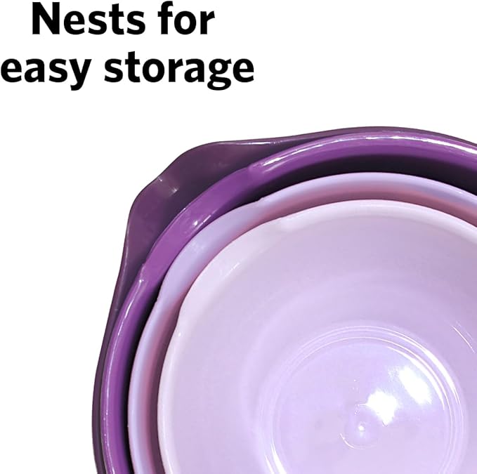 Glad Mixing Bowls with Pour Spout, Set of 4 - Nesting Plastic Bowls (1.2qt, 1.9qt, 2.8qt, and 3qt with Handle) - Non Slip Base, Dishwasher Safe Kitchen Cooking and Baking Supplies, Purple - Image 4