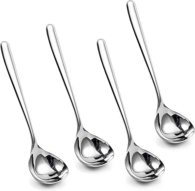 IMEEA 8-Inch Stainless Steel Sauce Ladle with Long Handle, Small Serving Ladle for Gravy, Dressing & Toppings, Set of 4 by IMEEA