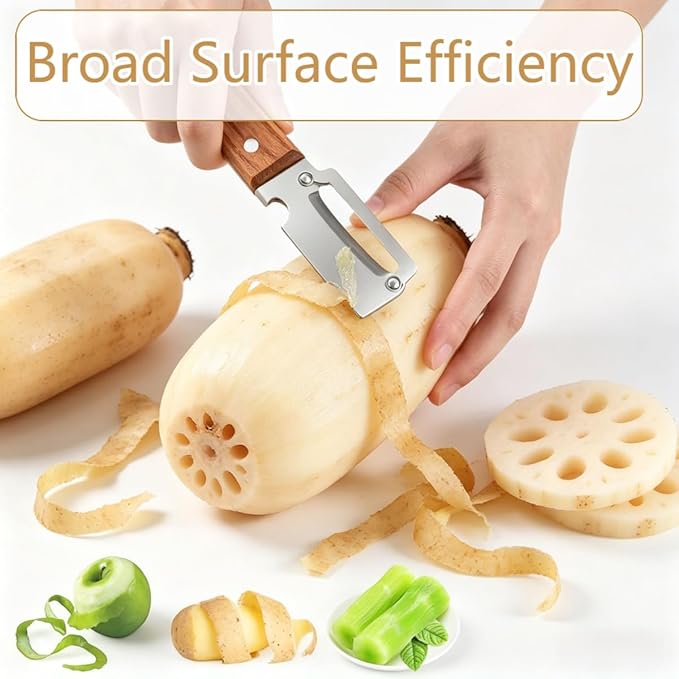 2 Pack Premium 2-in-1 Multi Functional Vegetable and Fruit Peeler with Bottle Opener, Wooden Handle, Stainless Steel Blade-Zero Snag, Smooth Glide Kitchen Tool for Potato, Carrot,Sugar Cane and More - Image 5