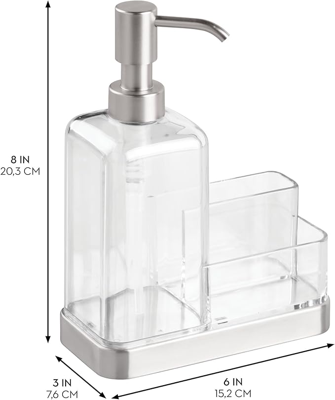 iDesign 67080 Forma Plastic Soap Pump with Caddy, Dispenser with Storage Compartment for Bathroom, Kitchen Countertops, Sinks, Set of 1, Stainless - Image 2